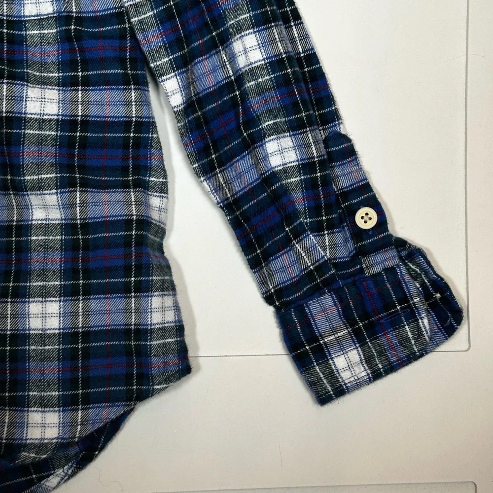 J. Crew Crewcuts Boy’s Blue Plaid Flannel Button Down Shirt Size 4-5 - Picture 5 of 8